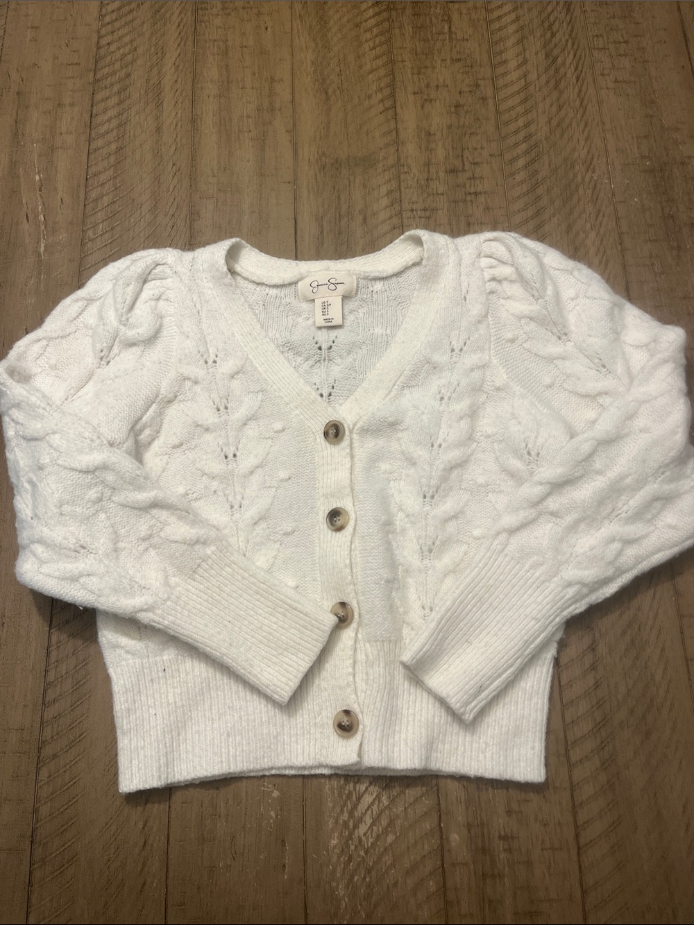 Jessica Simpson Cream Puff-Sleeve V-Neck Button Cardigan